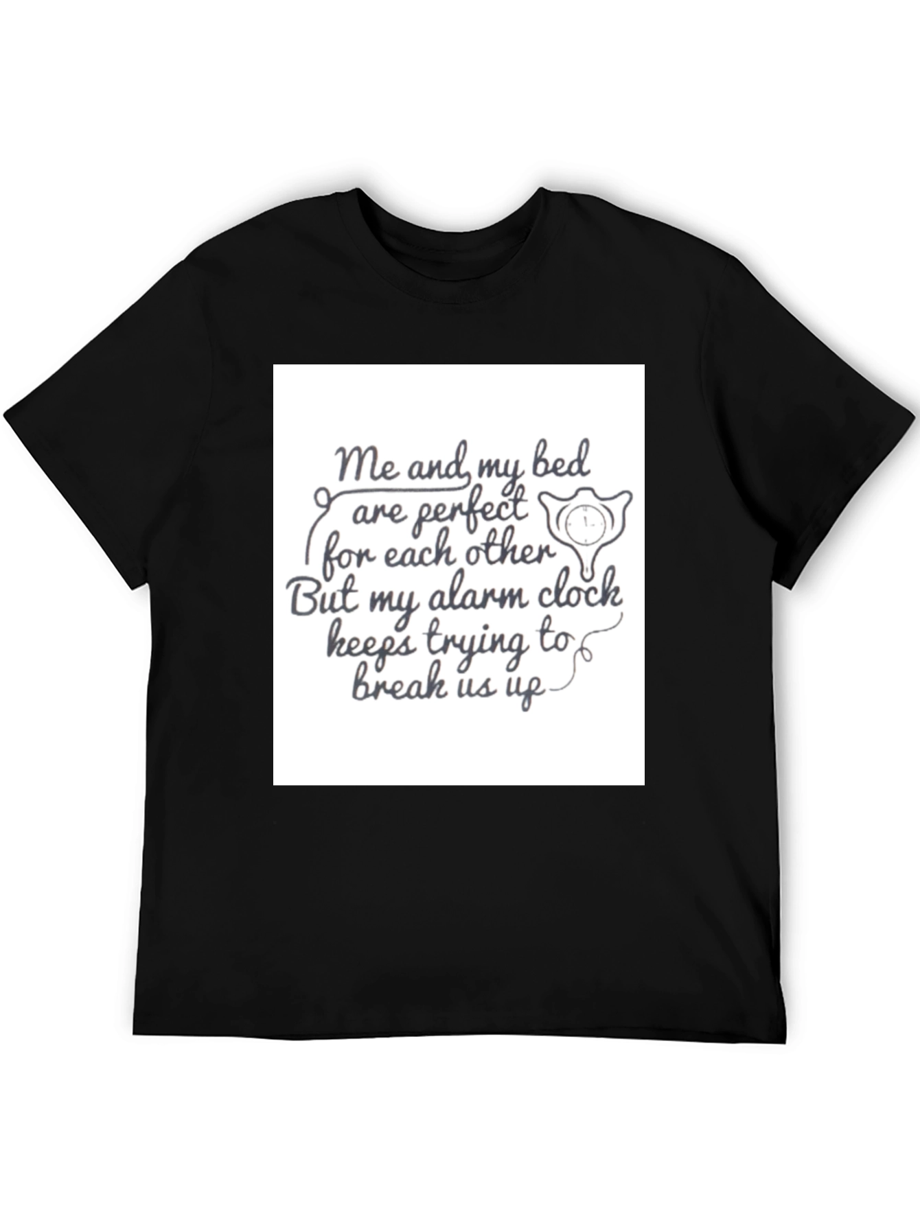 Funny Bed & Alarm Clock Black Graphic T-Shirt