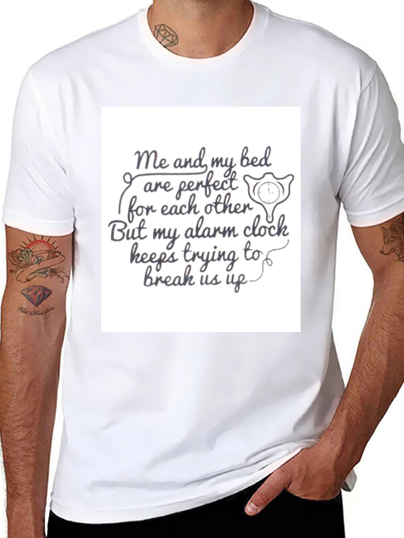 Funny Bed & Alarm Clock Black Graphic T-Shirt