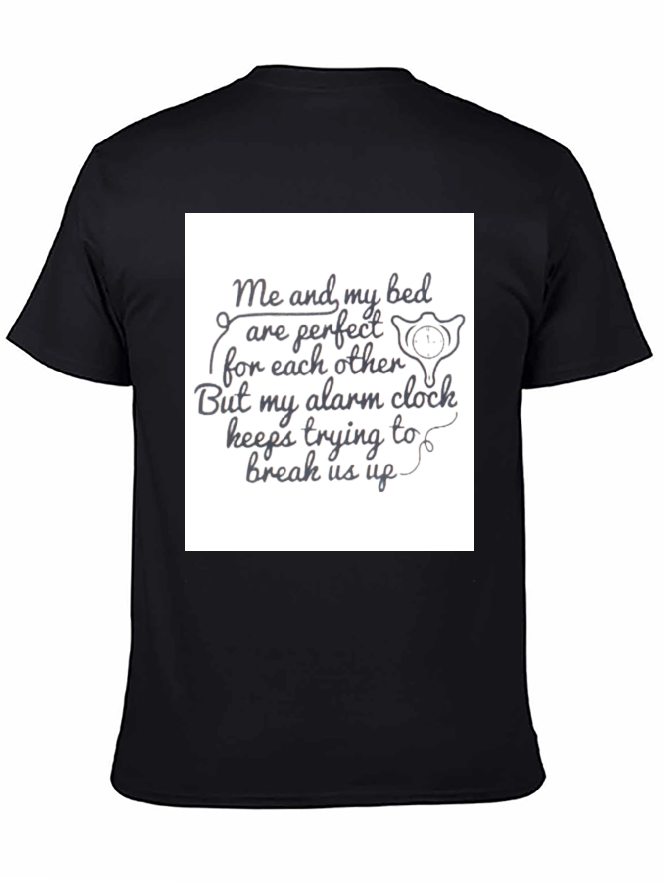 Funny Bed & Alarm Clock Black Graphic T-Shirt