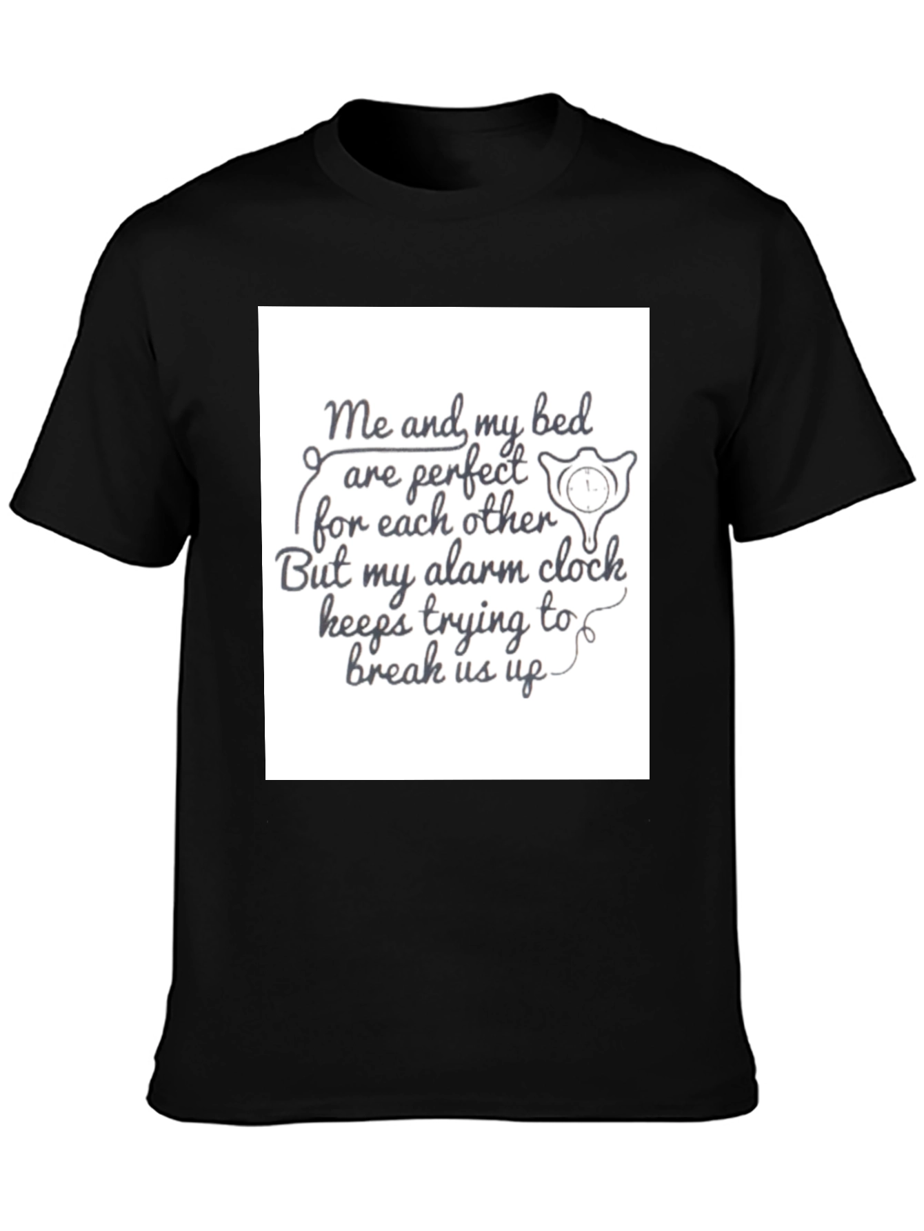 Funny Bed & Alarm Clock Black Graphic T-Shirt