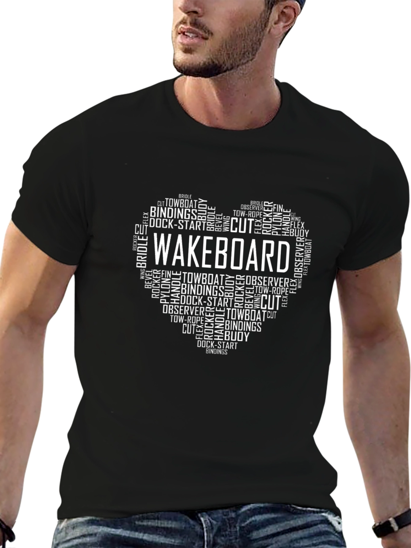 Wakeboard Heart Word Art Graphic T-Shirt