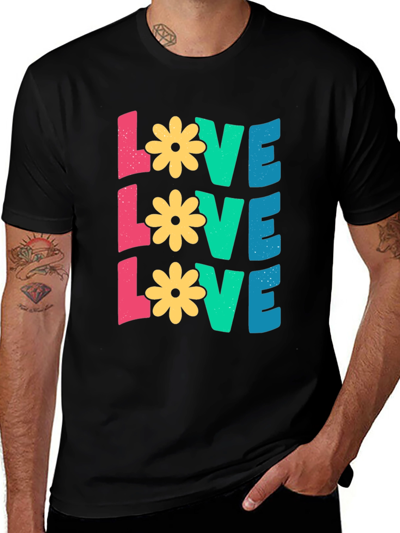 Floral LOVE Graphic Tee - Black