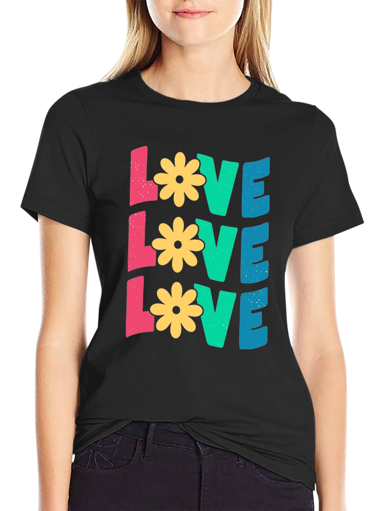 Floral LOVE Graphic Tee - Black