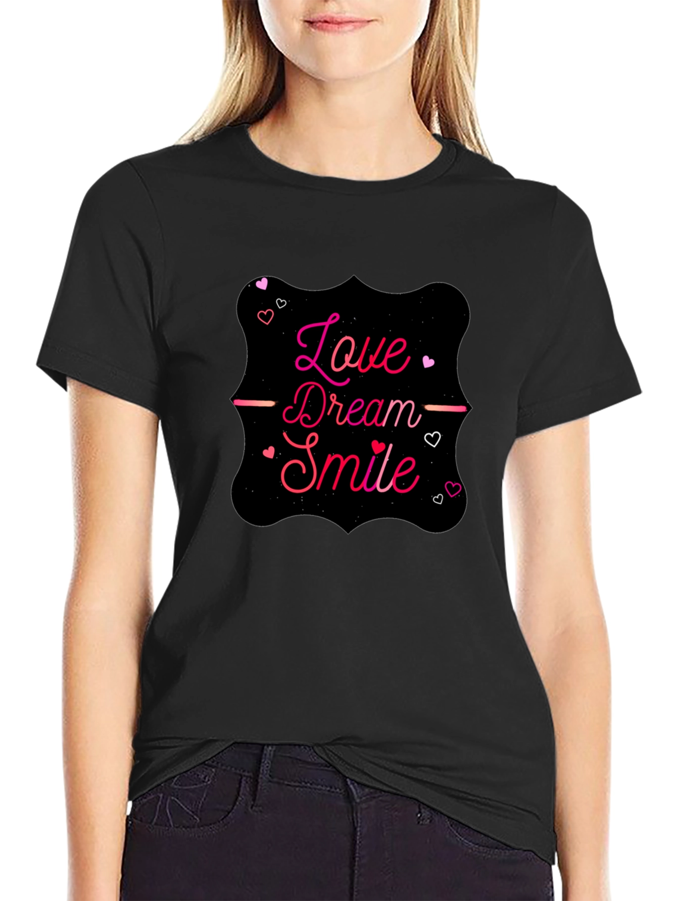 Love Dream Smile Graphic Tee - Stylish Black T-Shirt