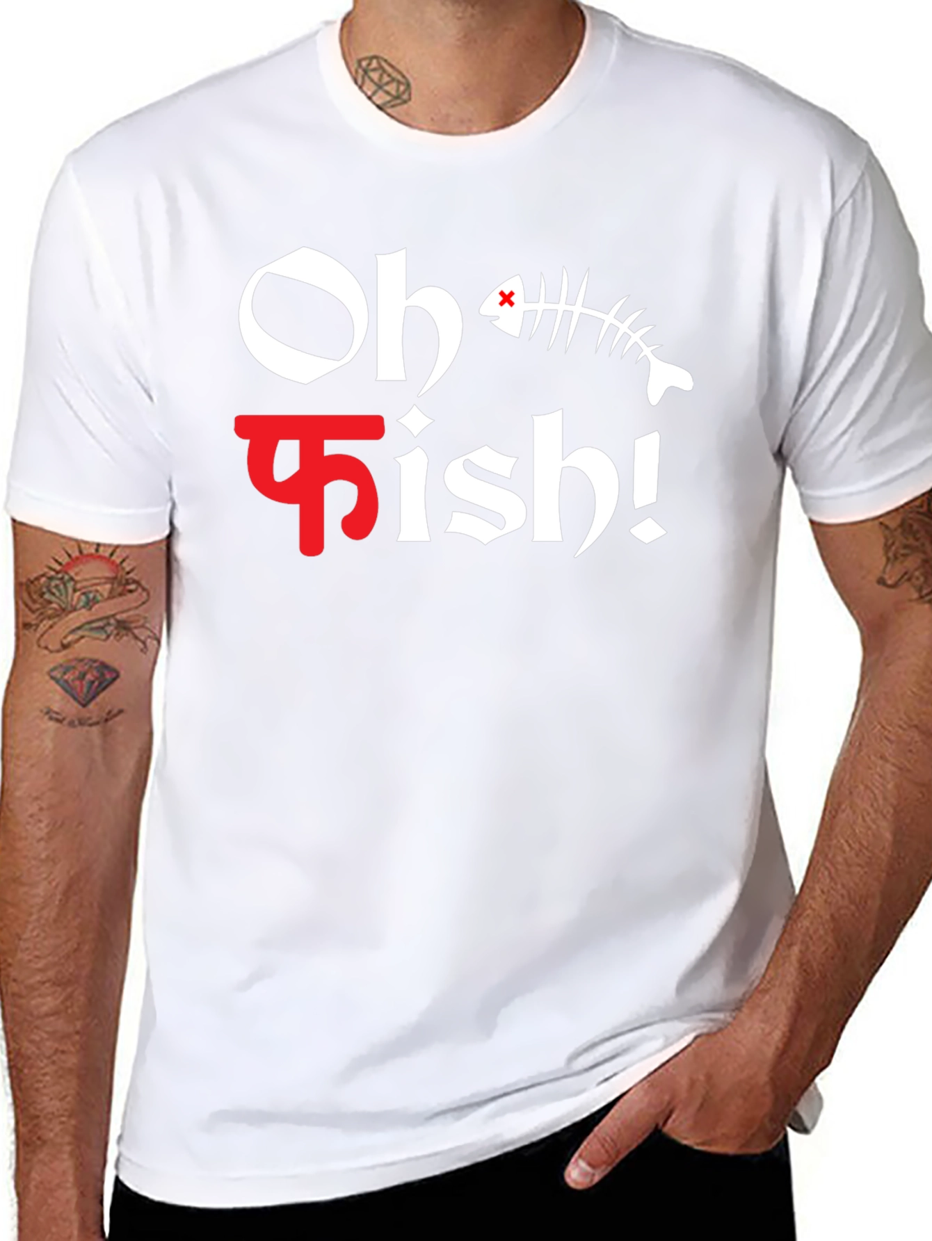 Oh Fish! Black Graphic Tee for Men