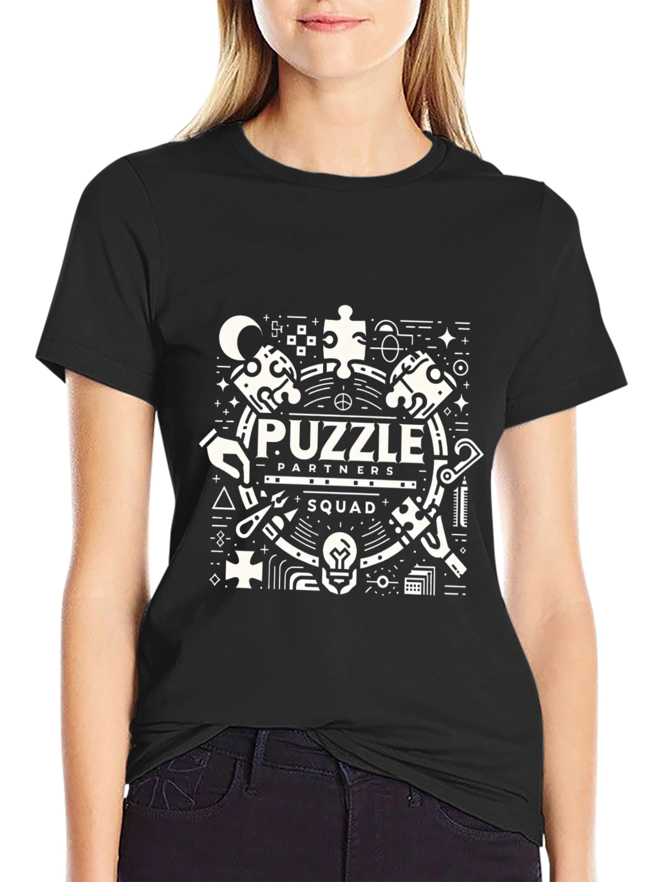 Puzzle Partners Squad Graphic T-Shirt - Black Cotton Tee