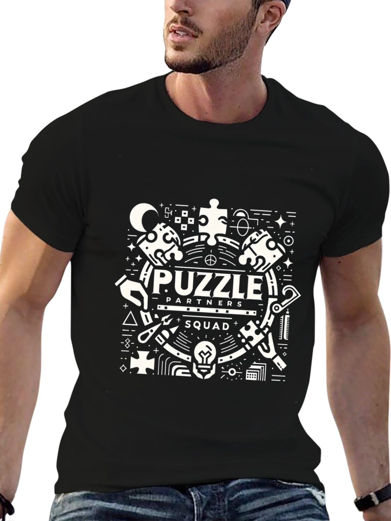 Puzzle Partners Squad Graphic T-Shirt - Black Cotton Tee