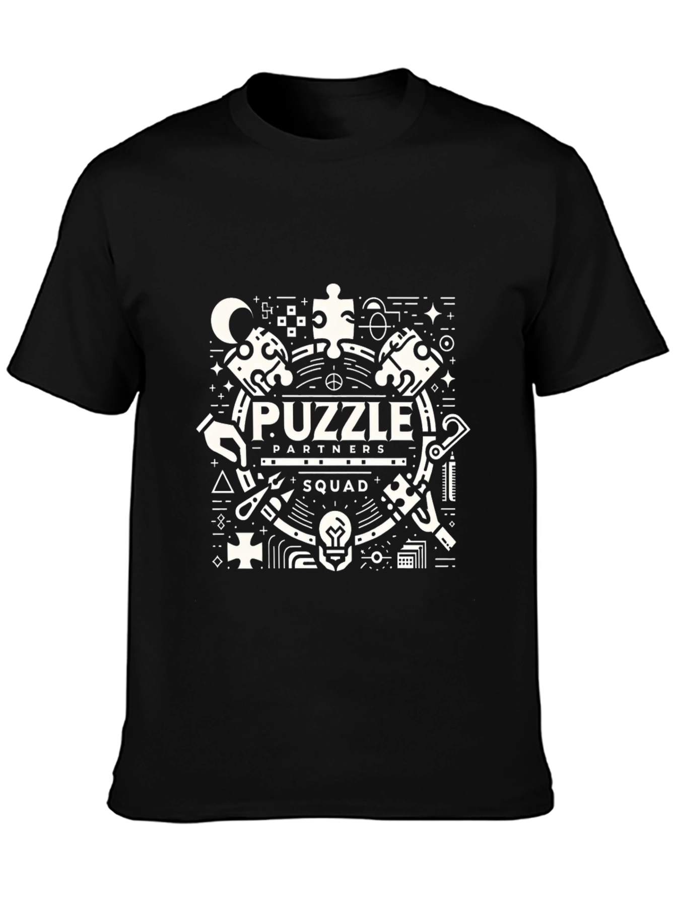 Puzzle Partners Squad Graphic T-Shirt - Black Cotton Tee