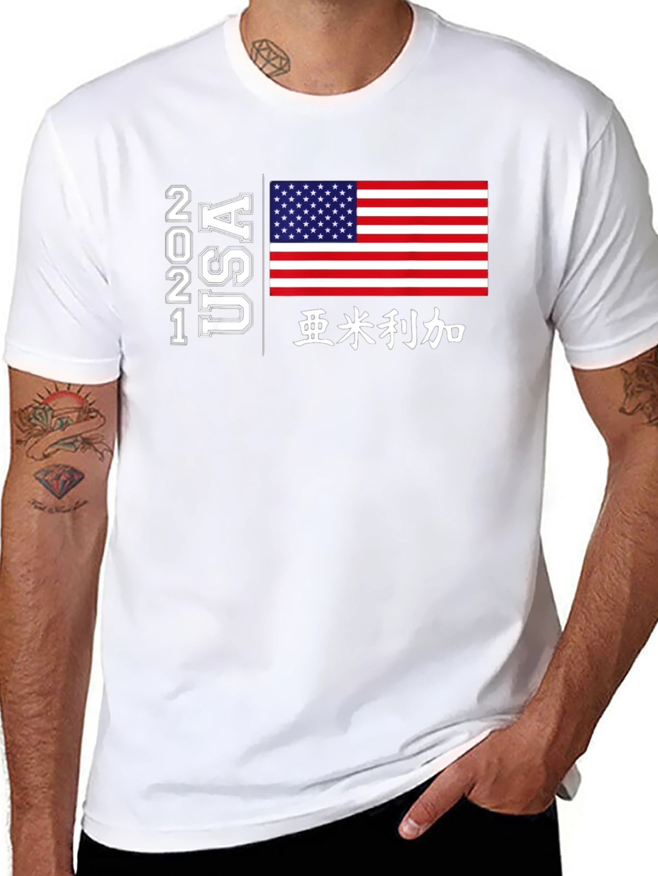 USA Flag Graphic Tee - Black Cotton Blend T-Shirt