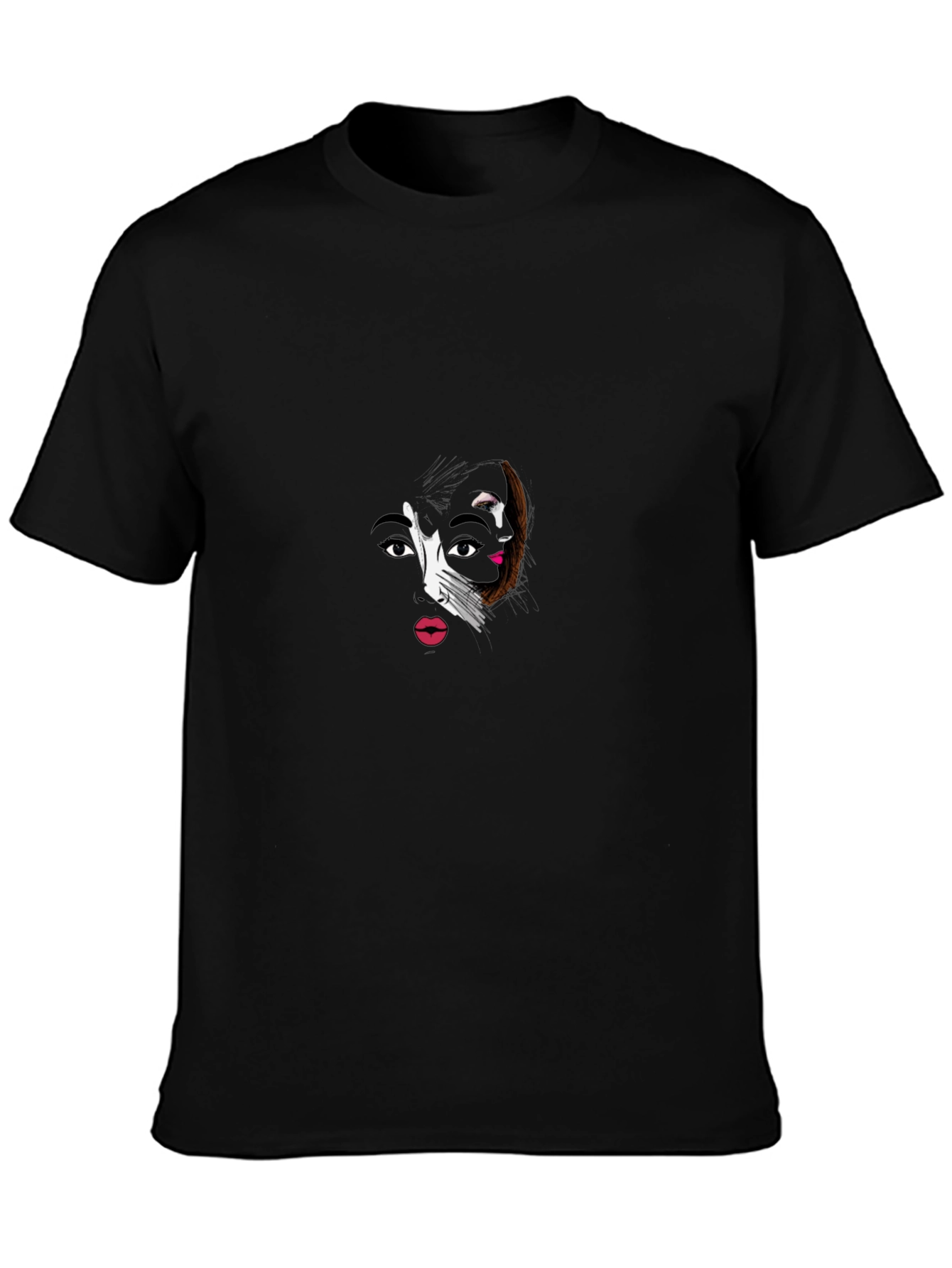 Abstract Face Graphic Black T-Shirt
