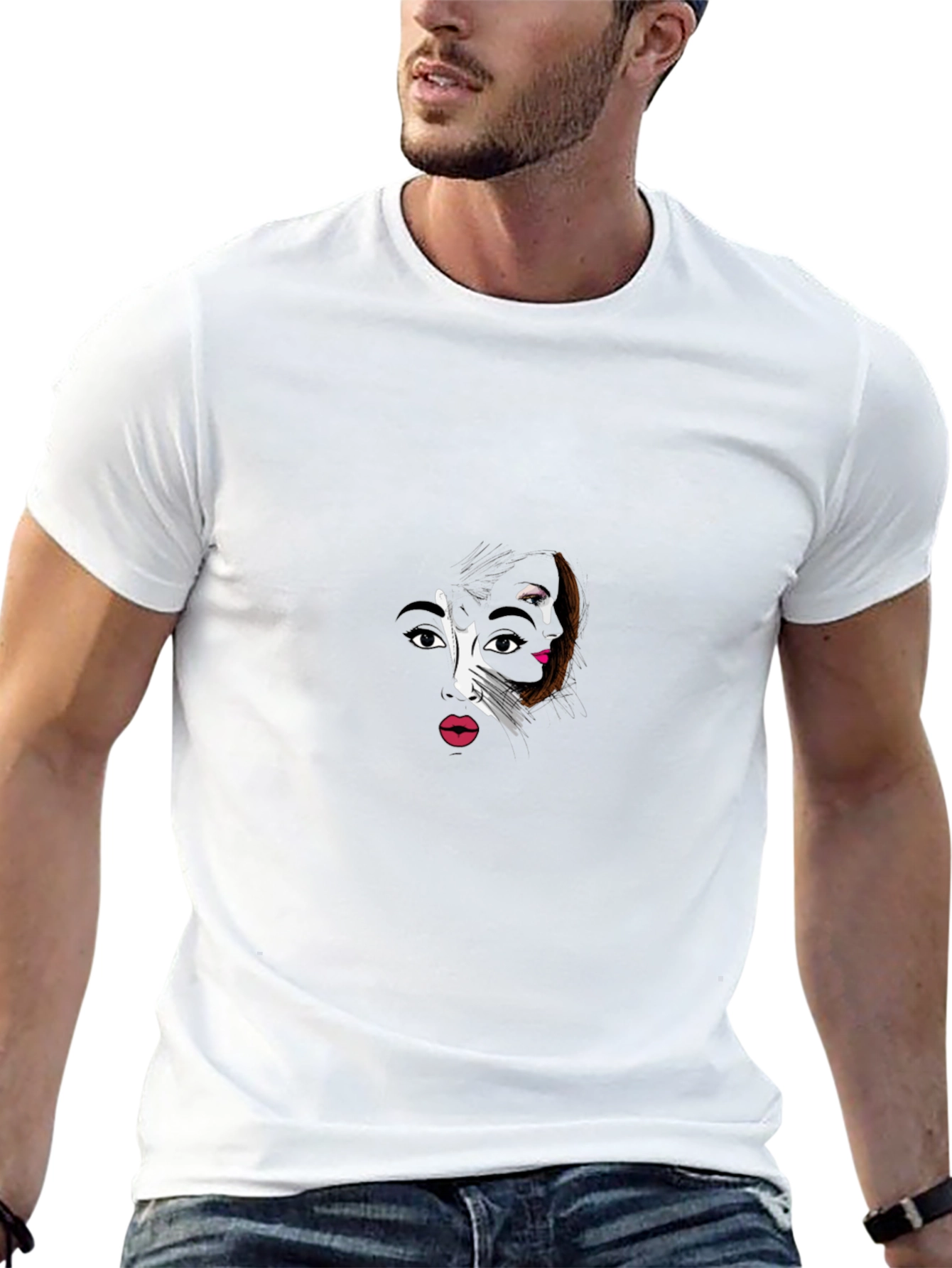 Abstract Face Graphic Black T-Shirt