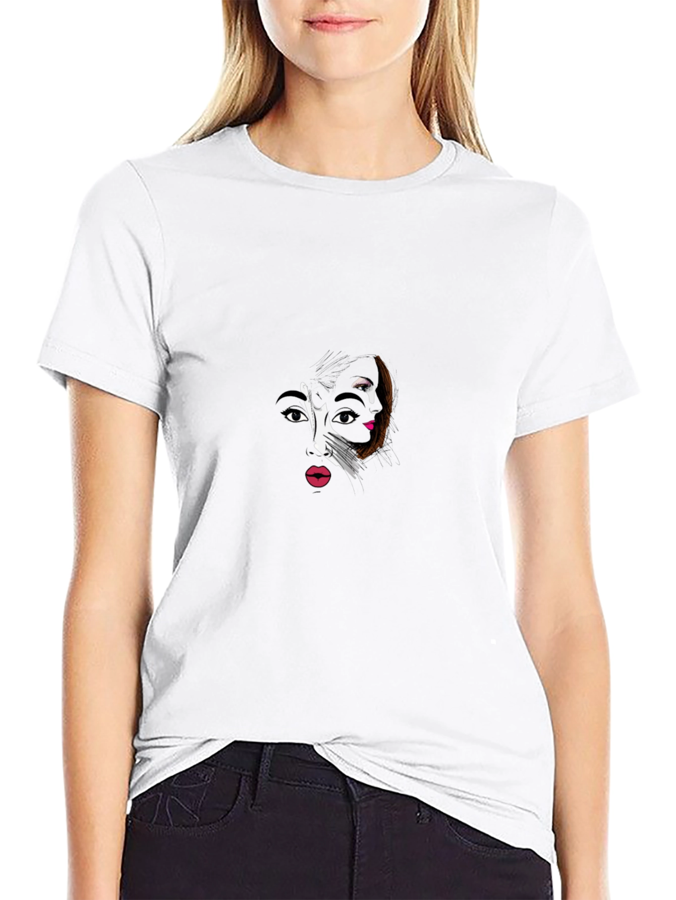 Abstract Face Graphic Black T-Shirt