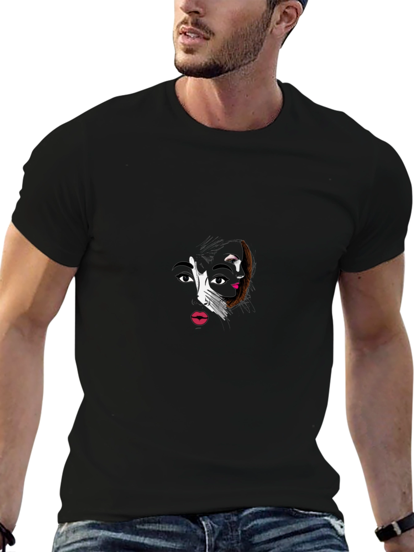 Abstract Face Graphic Black T-Shirt