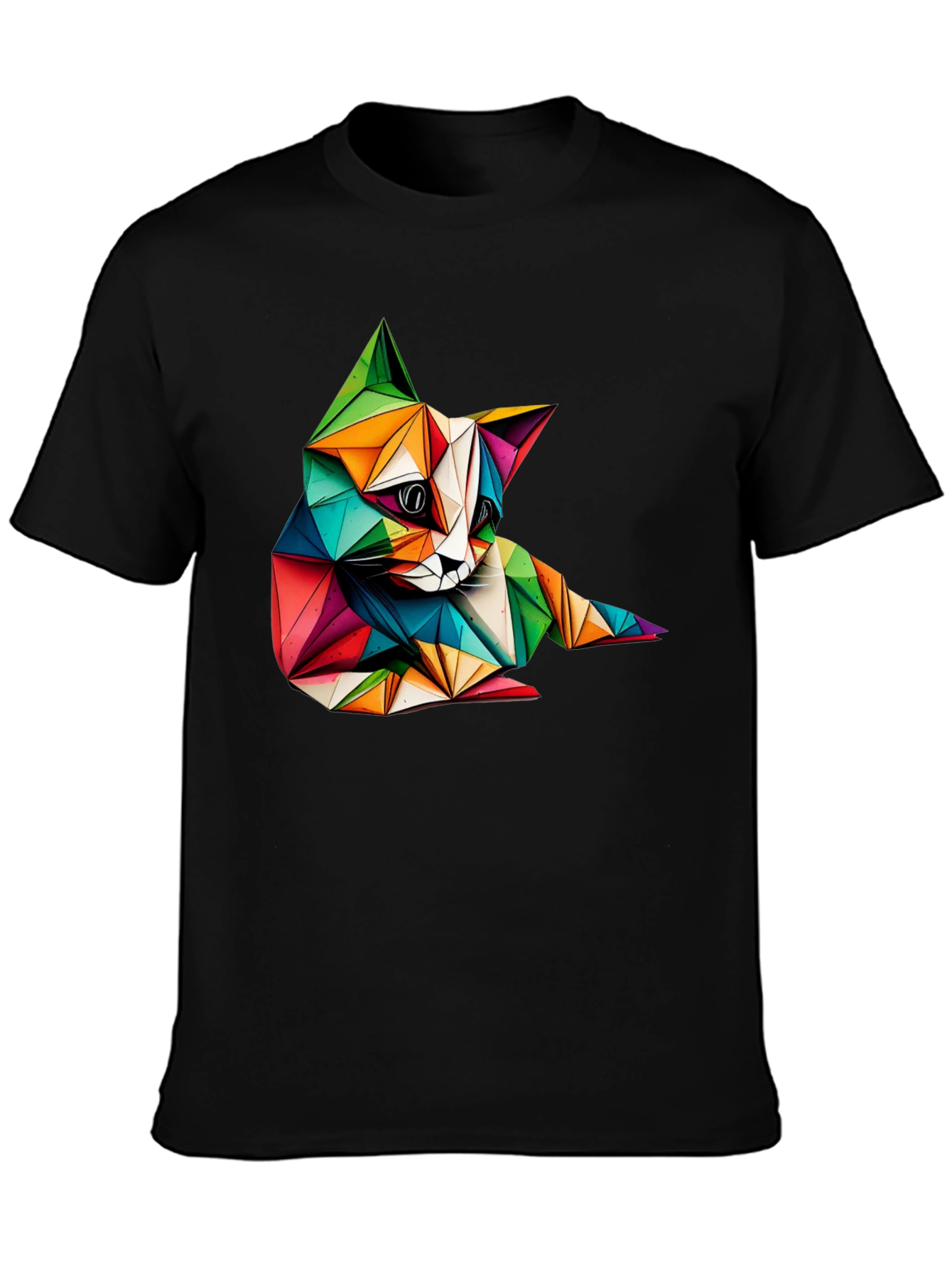 Geometric Cat Print Black T-Shirt
