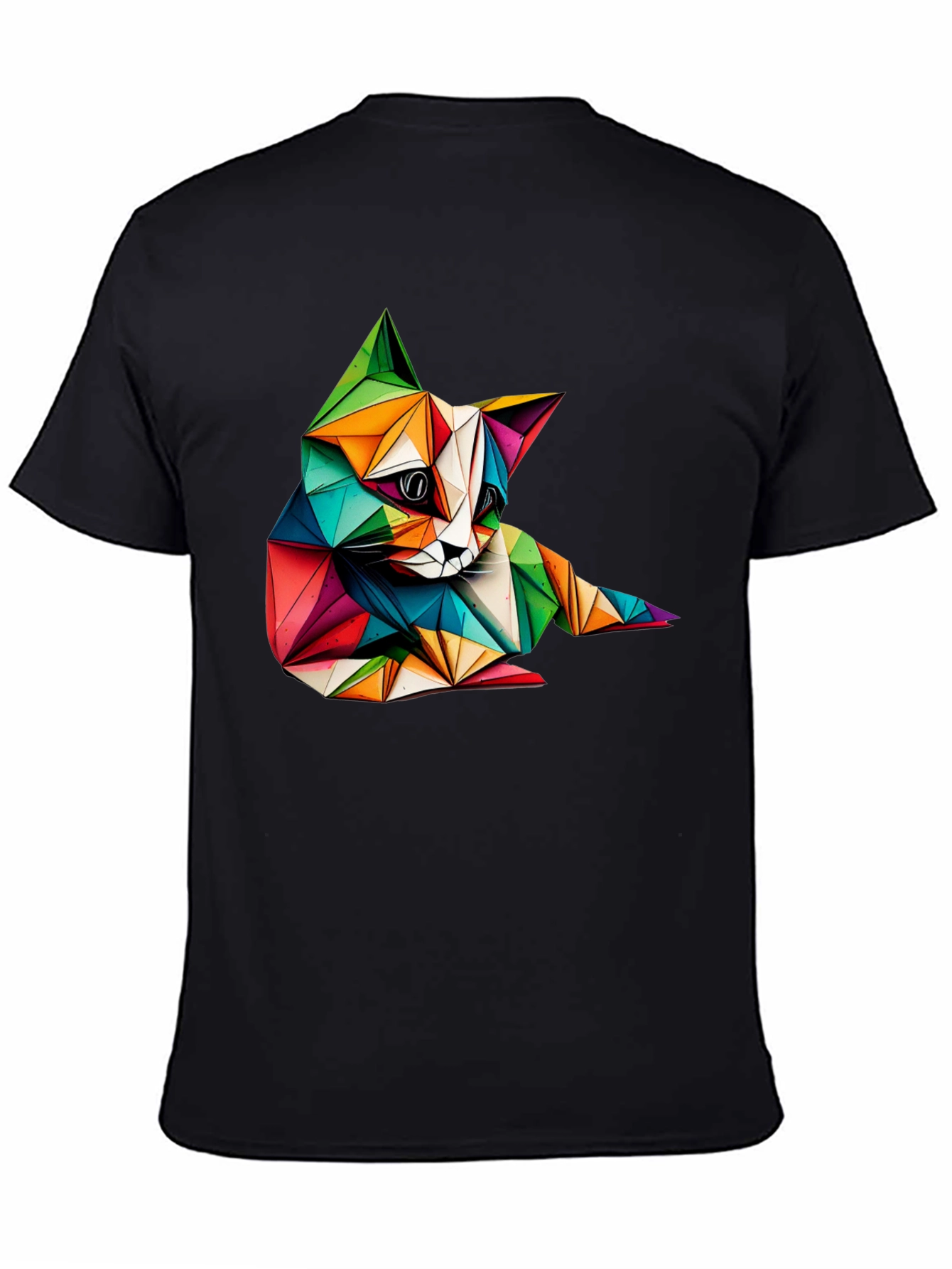 Geometric Cat Print Black T-Shirt