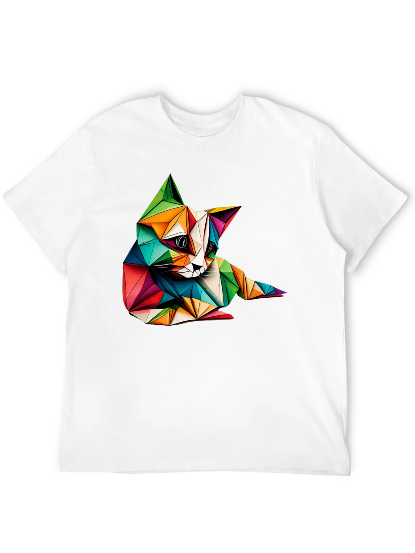 Geometric Cat Print Black T-Shirt
