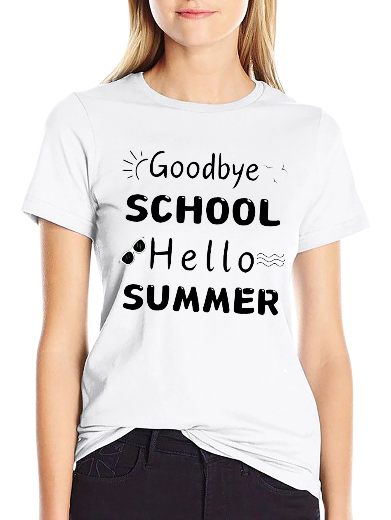 Goodbye School Hello Summer Black Graphic T-Shirt