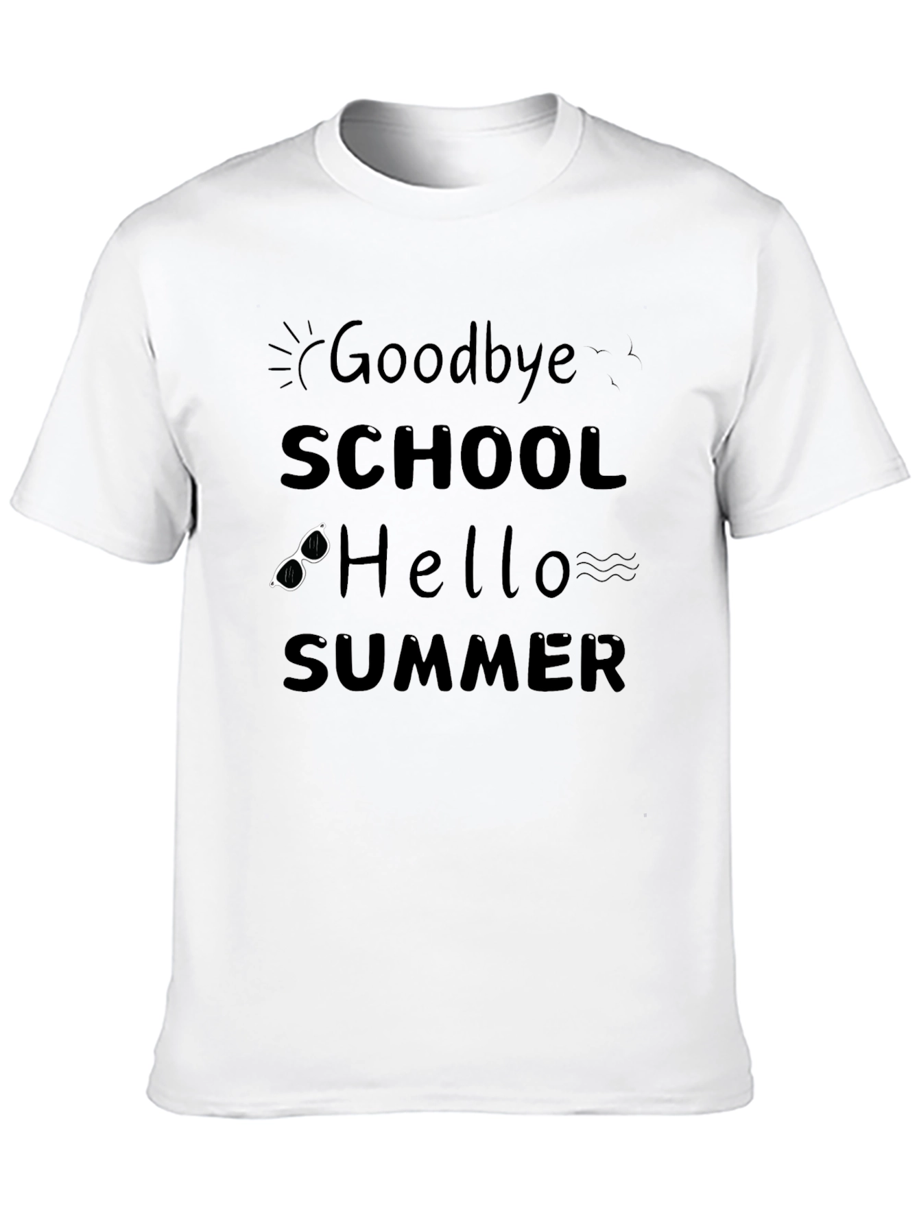 Goodbye School Hello Summer Black Graphic T-Shirt