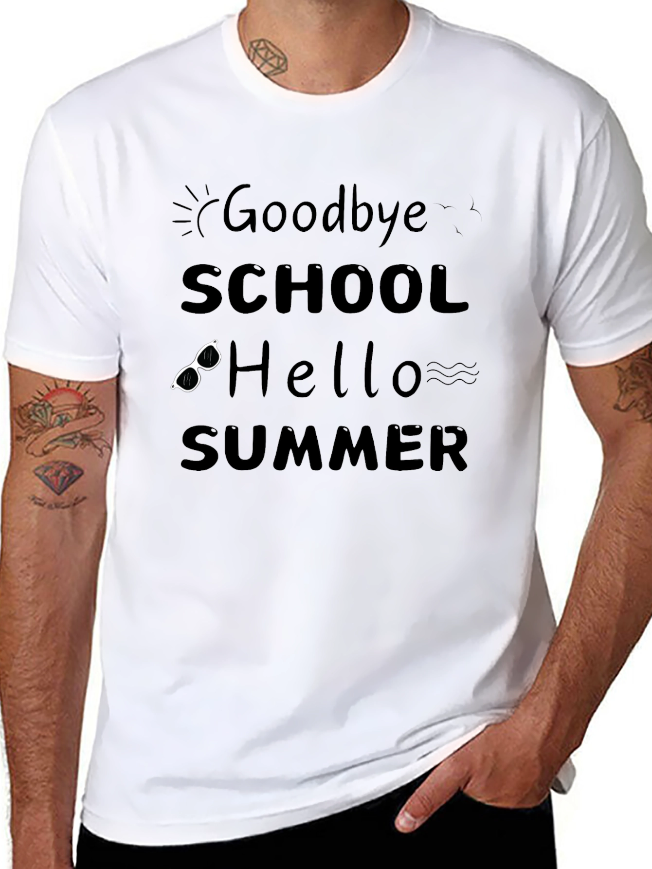 Goodbye School Hello Summer Black Graphic T-Shirt
