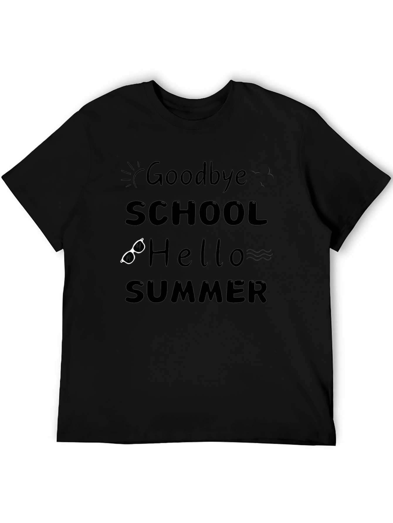 Goodbye School Hello Summer Black Graphic T-Shirt