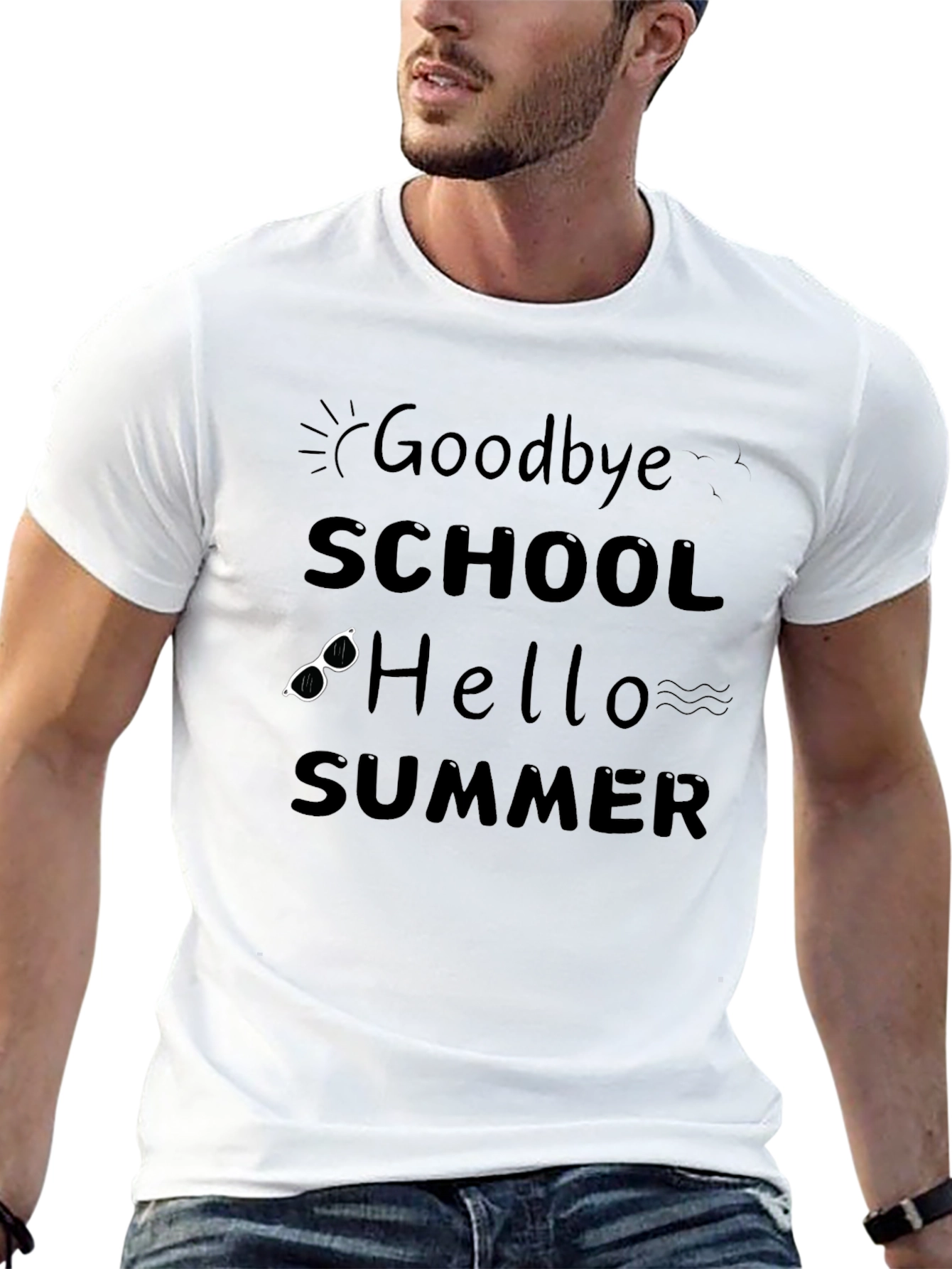Goodbye School Hello Summer Black Graphic T-Shirt