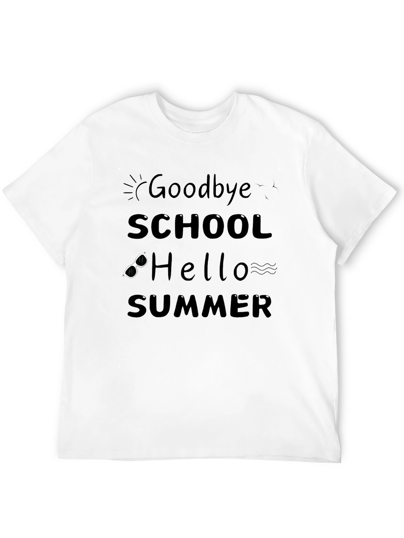Goodbye School Hello Summer Black Graphic T-Shirt