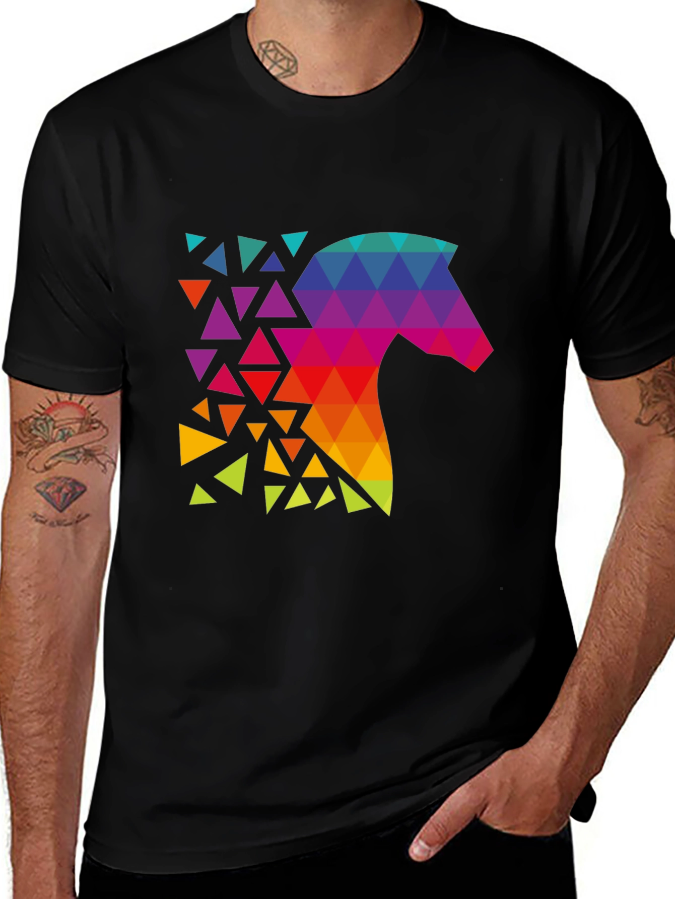Geometric Horse Graphic Black T-Shirt