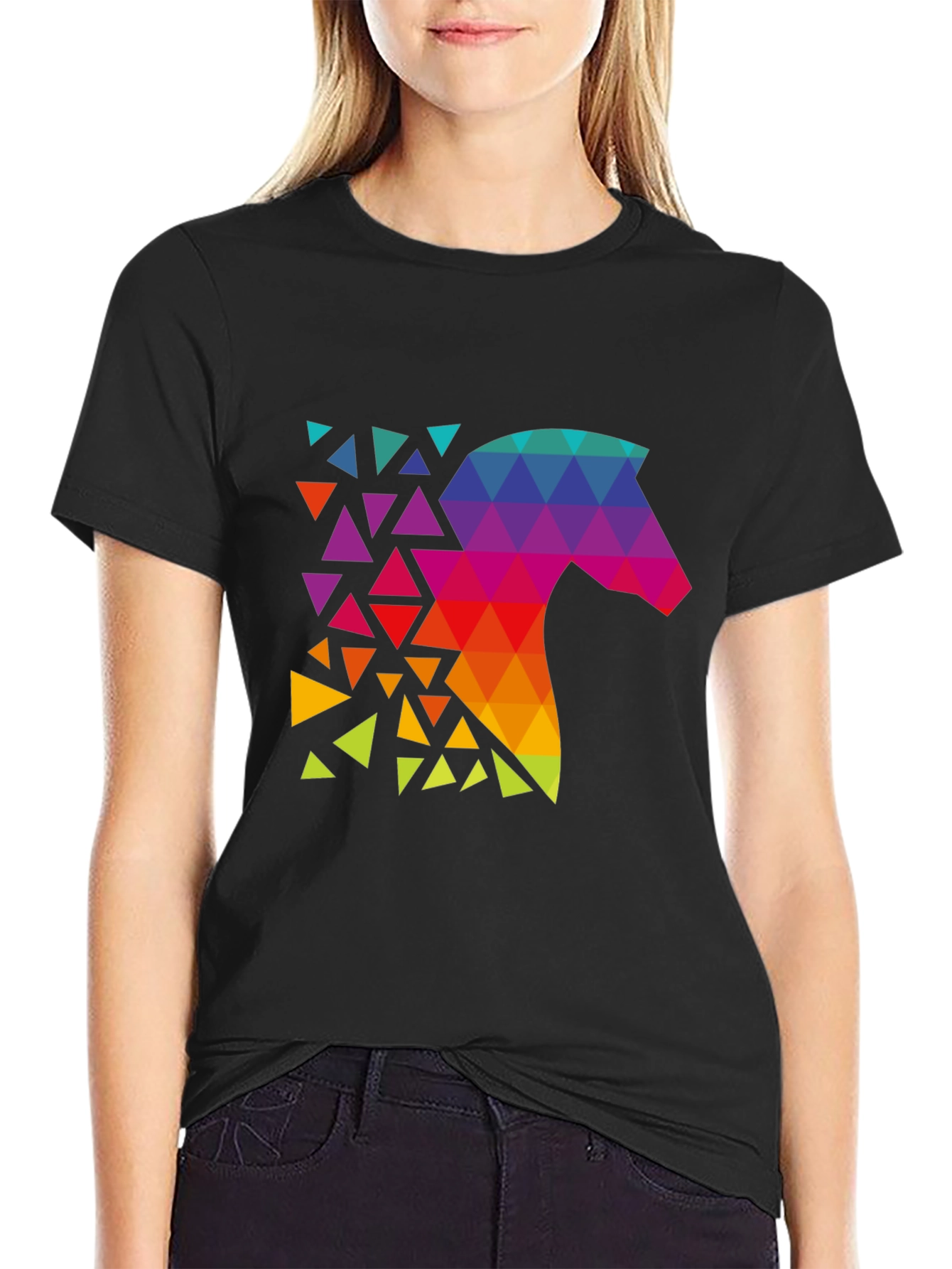 Geometric Horse Graphic Black T-Shirt