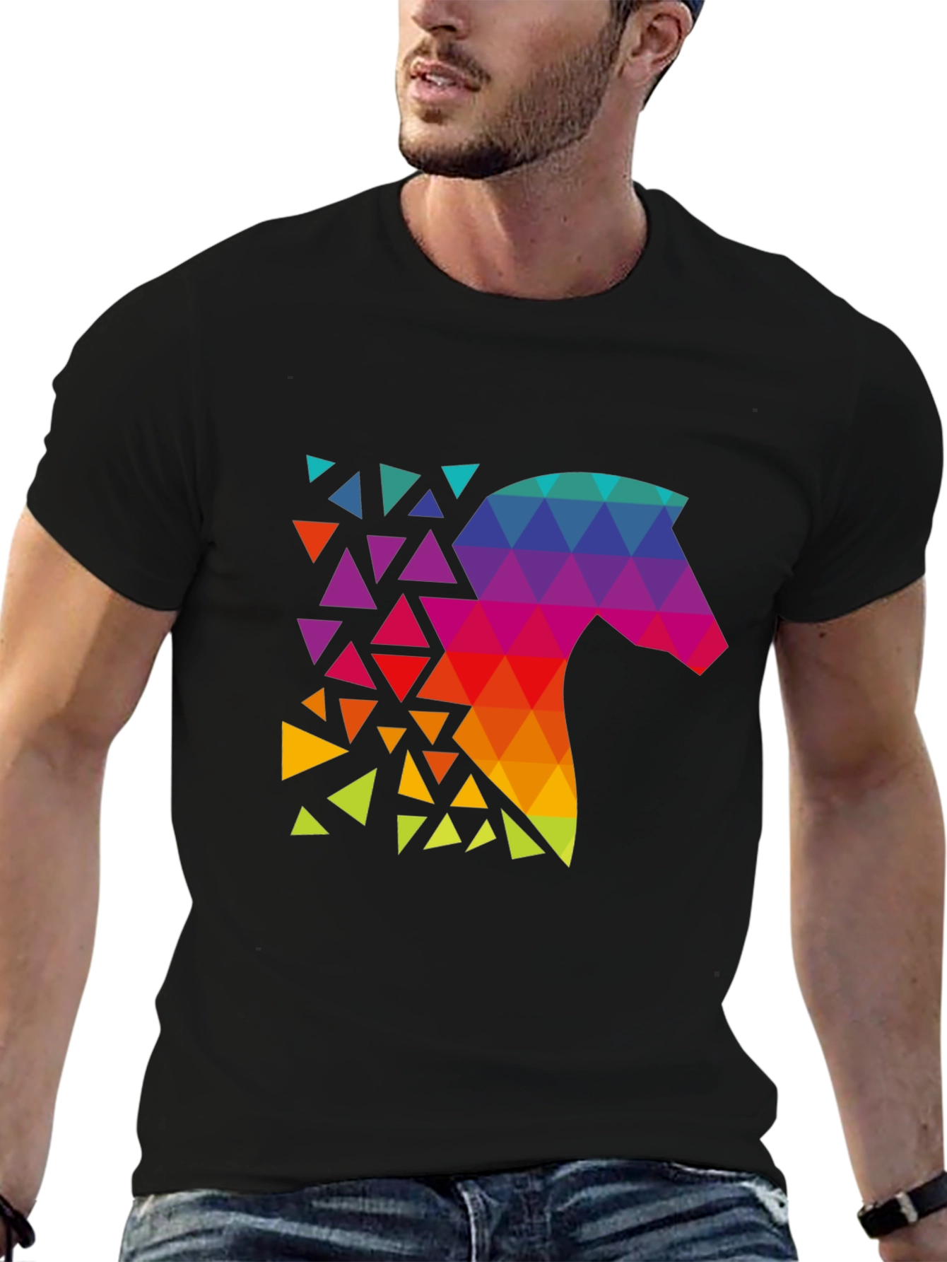 Geometric Horse Graphic Black T-Shirt