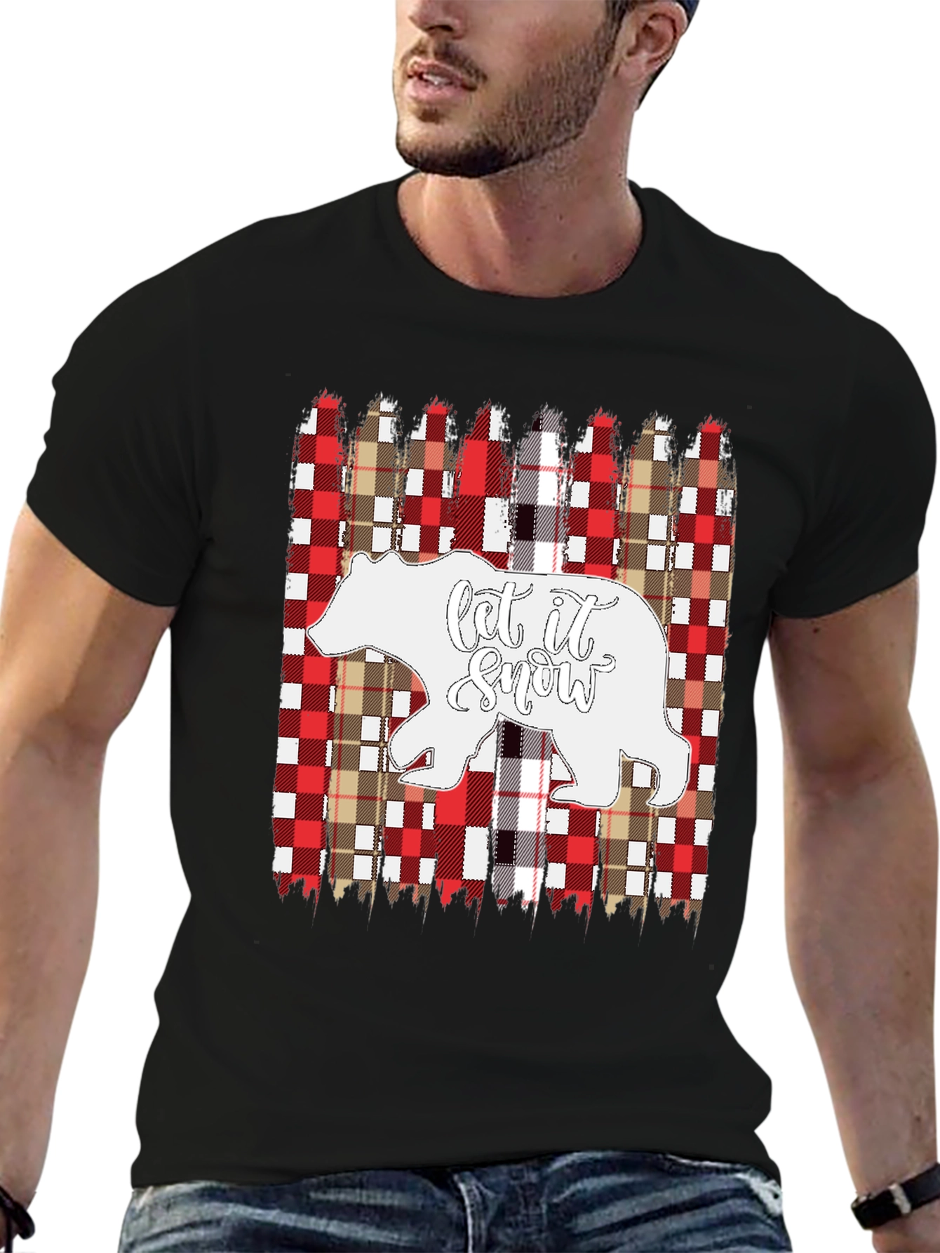 Let It Snow Bear Plaid Christmas T-Shirt