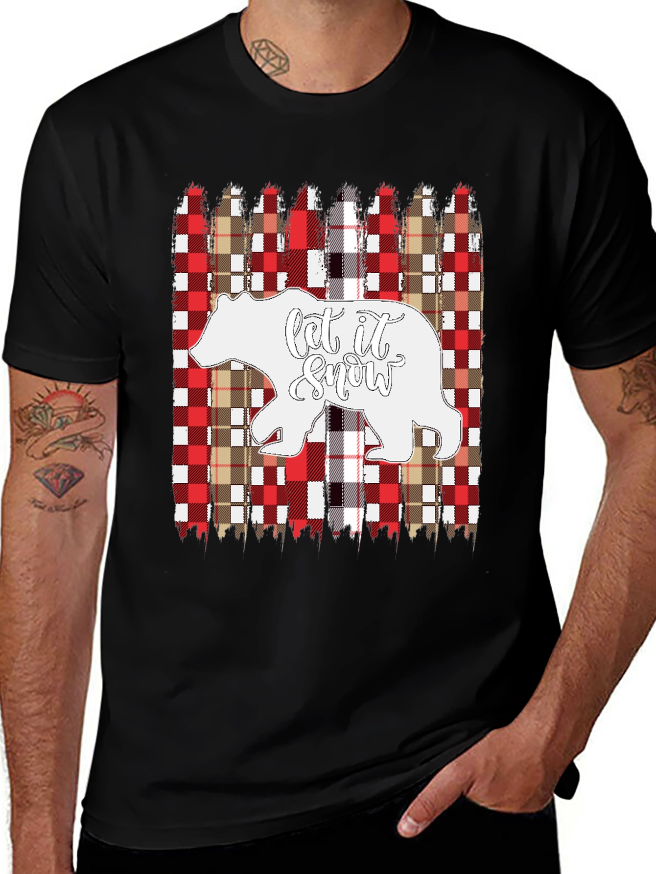 Let It Snow Bear Plaid Christmas T-Shirt