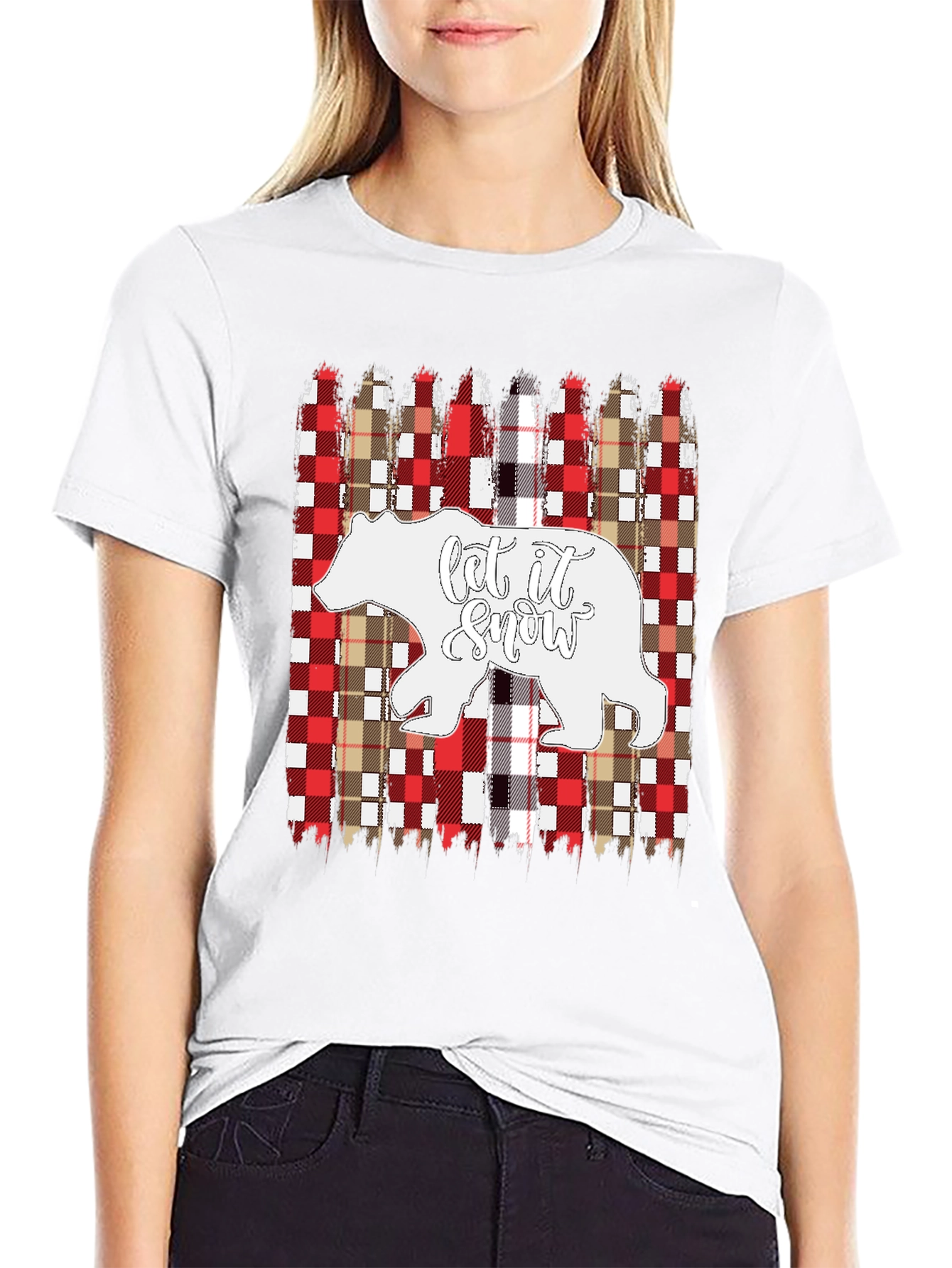 Let It Snow Bear Plaid Christmas T-Shirt