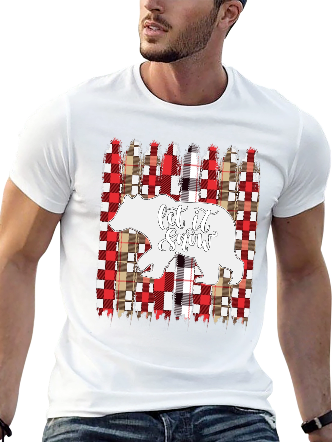 Let It Snow Bear Plaid Christmas T-Shirt