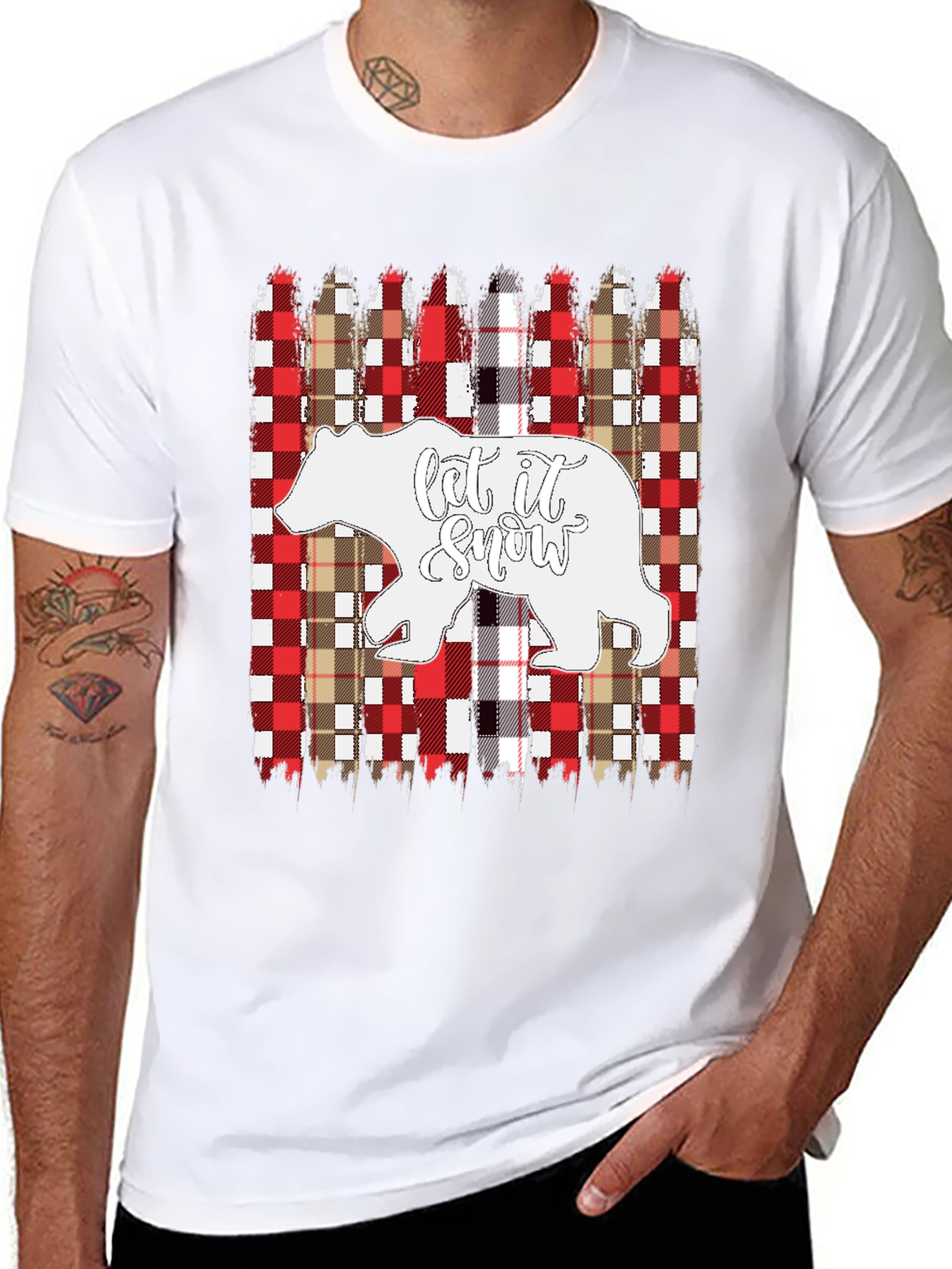 Let It Snow Bear Plaid Christmas T-Shirt
