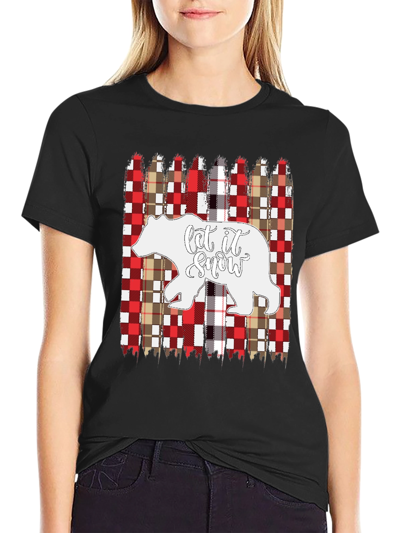 Let It Snow Bear Plaid Christmas T-Shirt