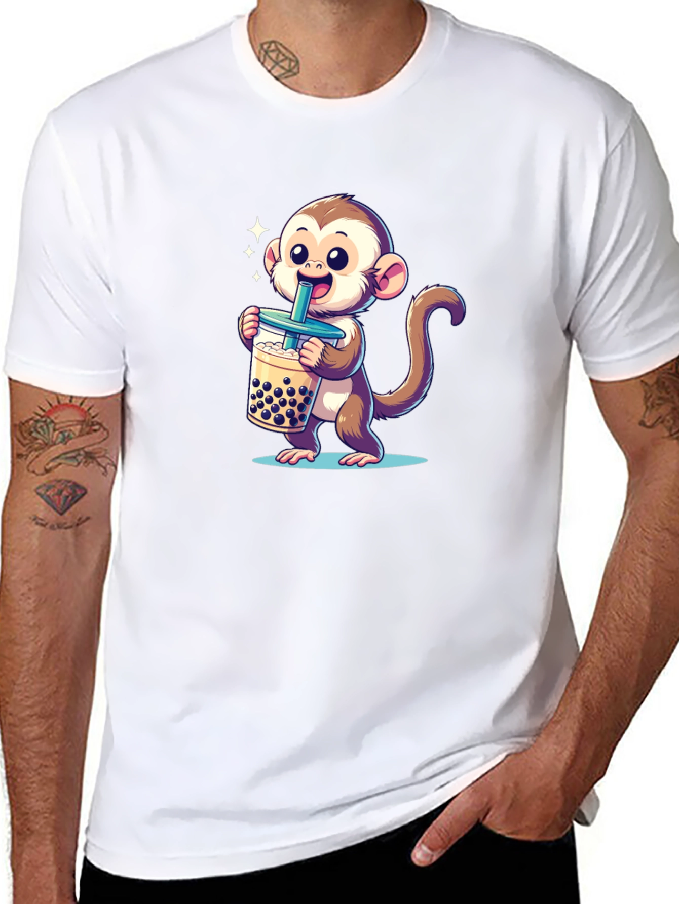 Cute Monkey Boba Tea Graphic Tee