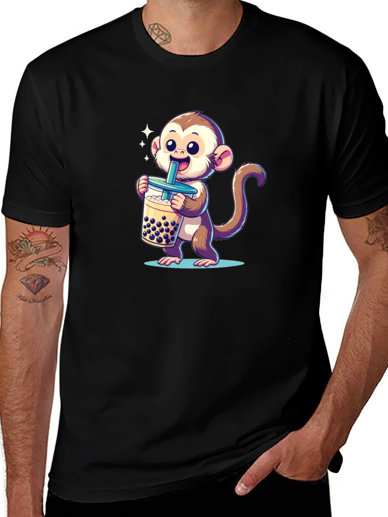 Cute Monkey Boba Tea Graphic Tee