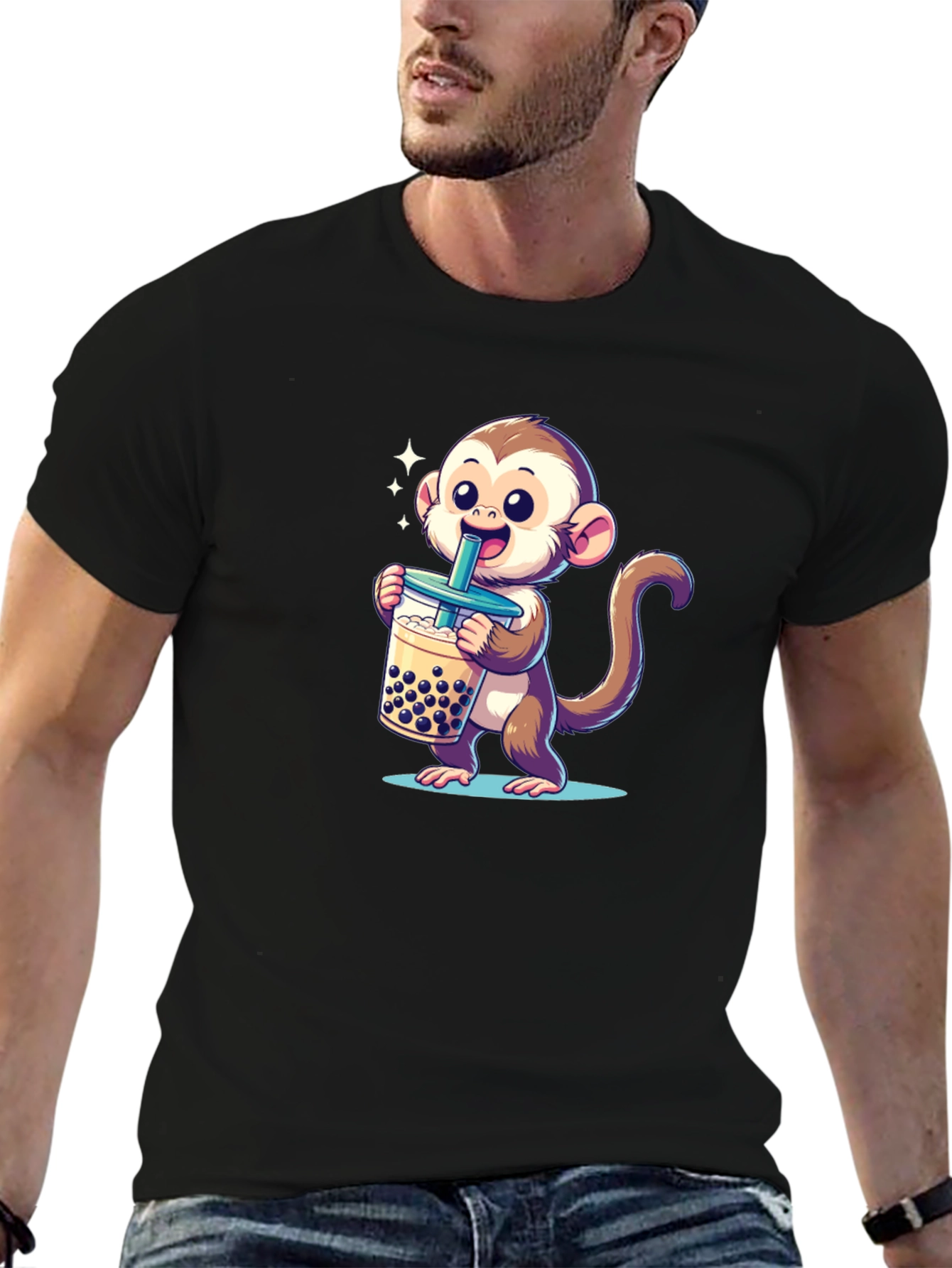 Cute Monkey Boba Tea Graphic Tee