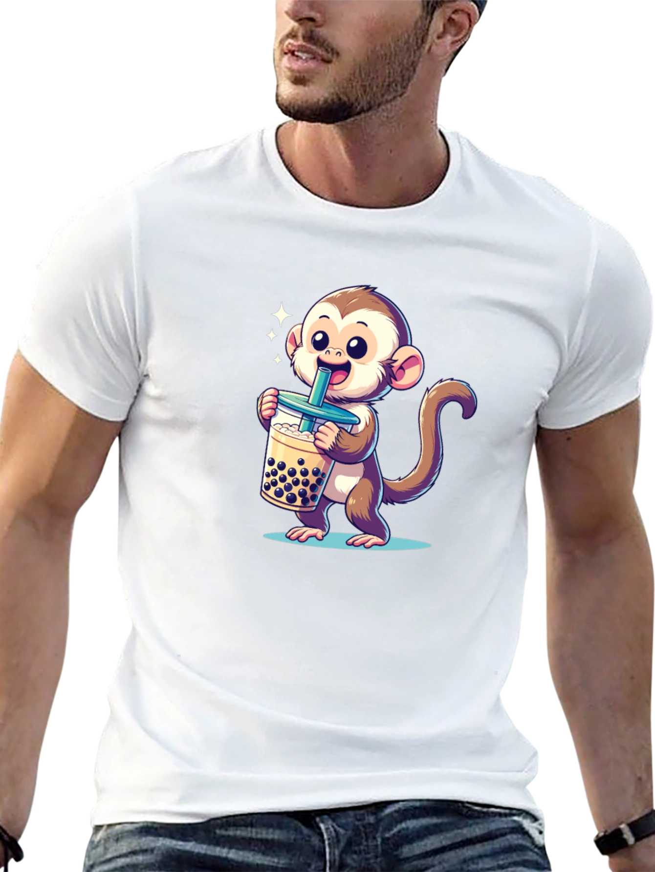 Cute Monkey Boba Tea Graphic Tee