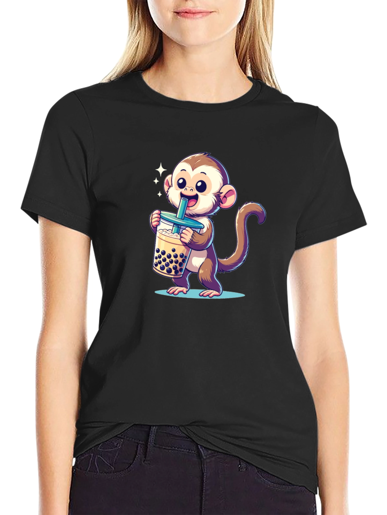 Cute Monkey Boba Tea Graphic Tee