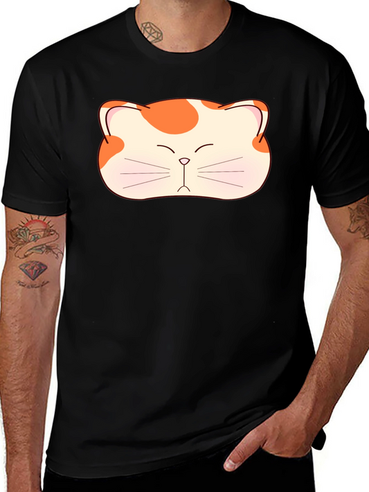 Cute Cat Face Graphic Tee - Black Cotton T-Shirt