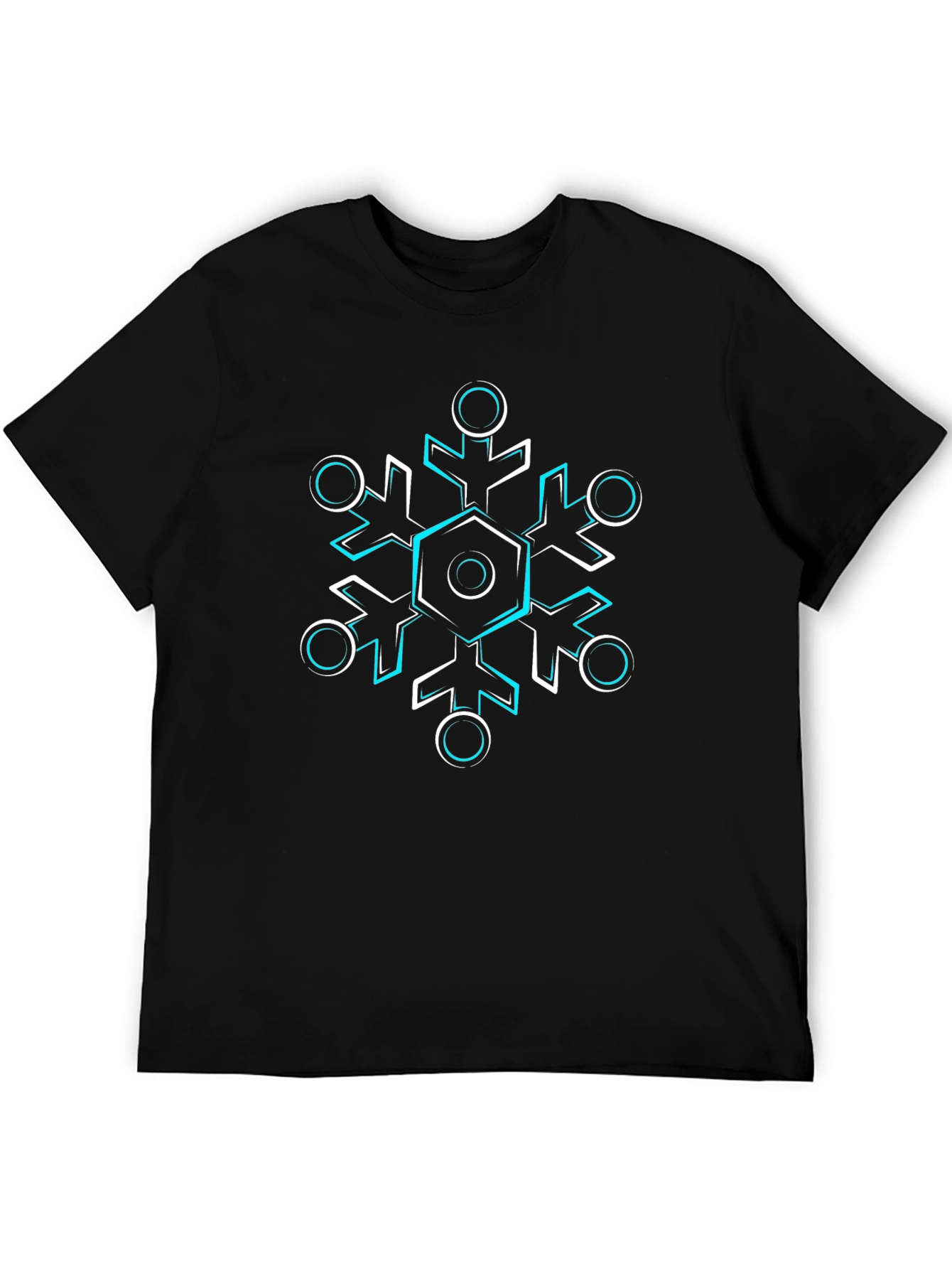 Geometric Snowflake Graphic Black T-Shirt