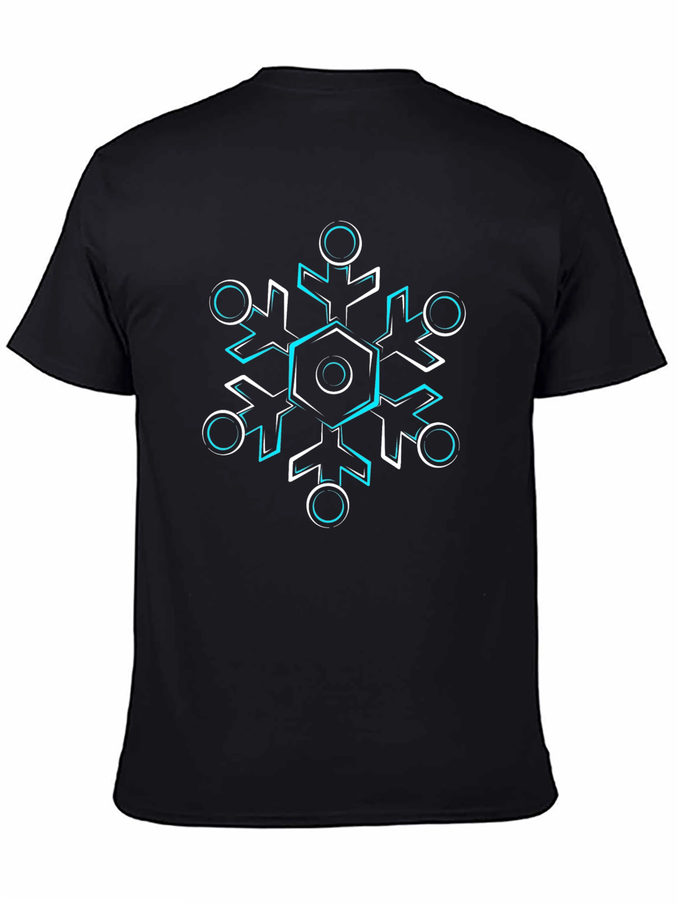 Geometric Snowflake Graphic Black T-Shirt