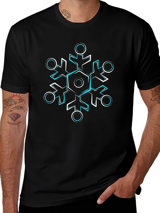 Geometric Snowflake Graphic Black T-Shirt