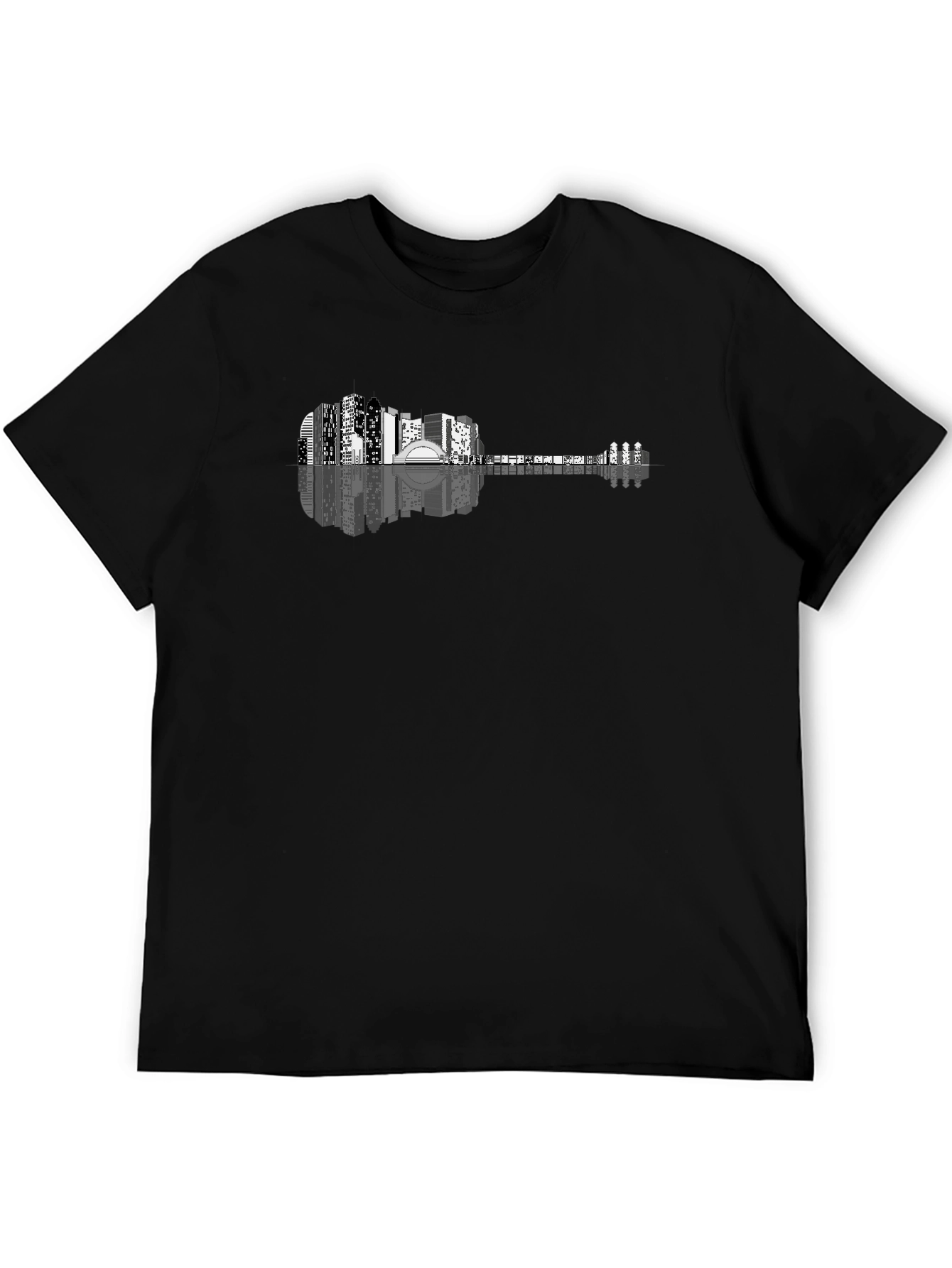 Cityscape Guitar Graphic T-Shirt - Mens Black Tee