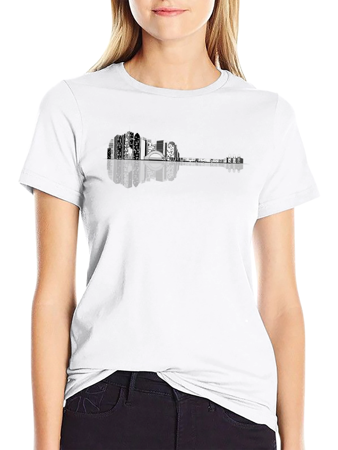 Cityscape Guitar Graphic T-Shirt - Mens Black Tee