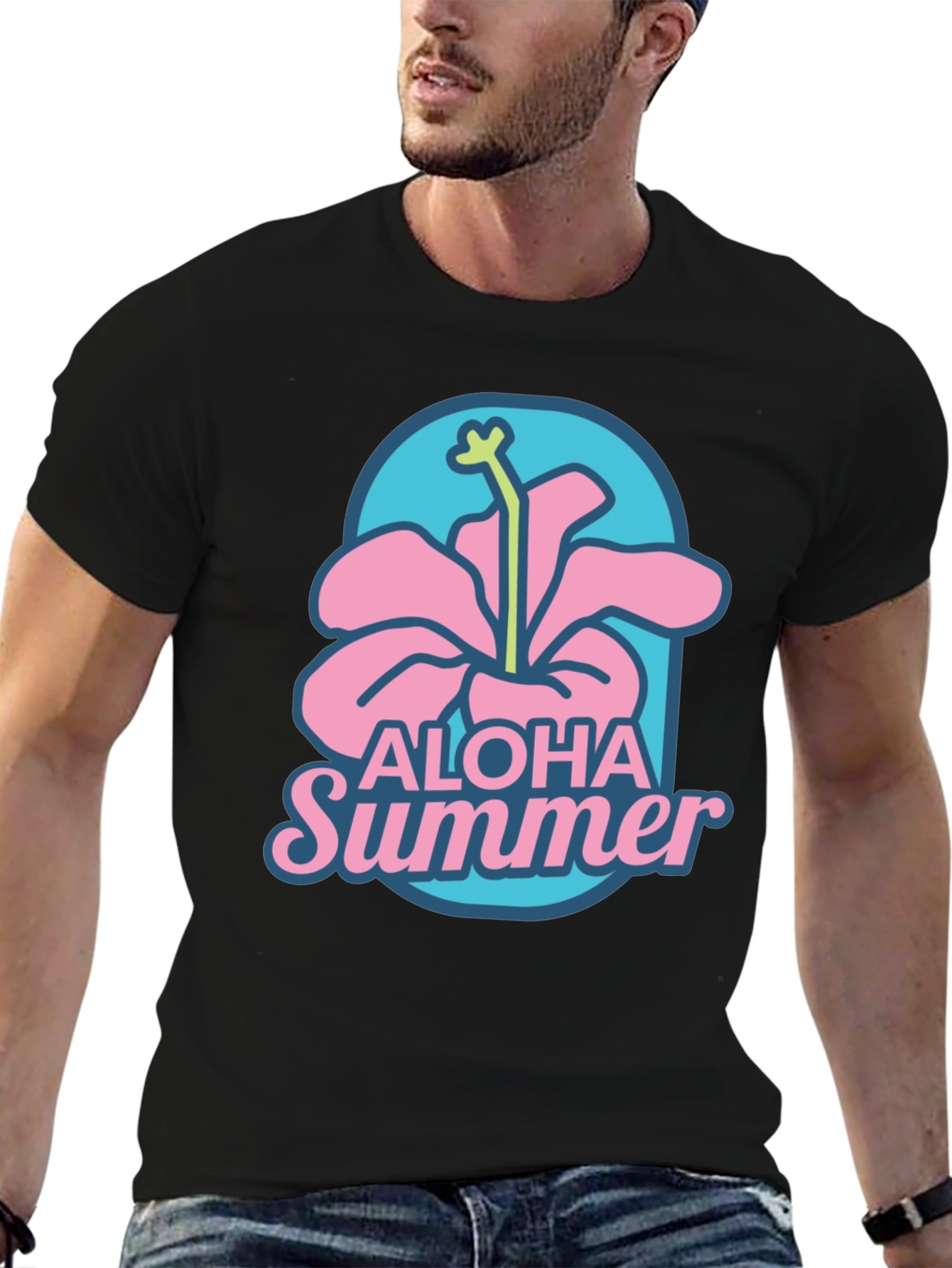 Aloha Summer Graphic T-Shirt -  Hibiscus Design