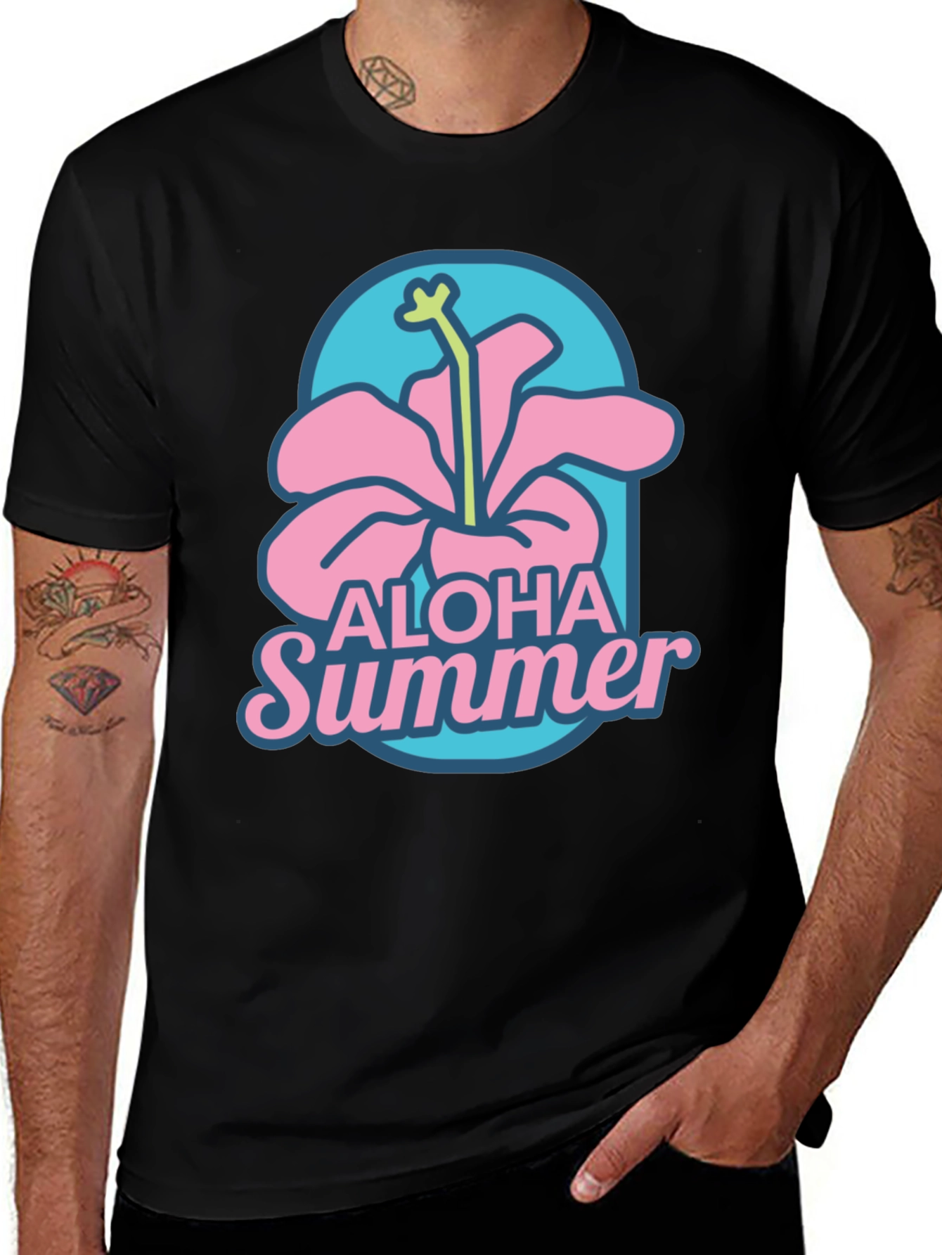 Aloha Summer Graphic T-Shirt -  Hibiscus Design