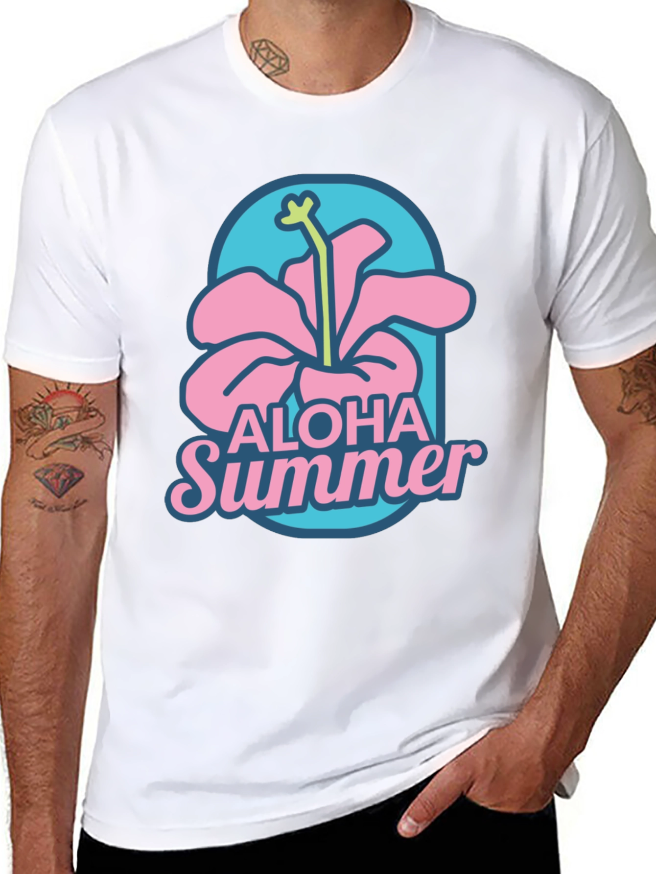 Aloha Summer Graphic T-Shirt -  Hibiscus Design