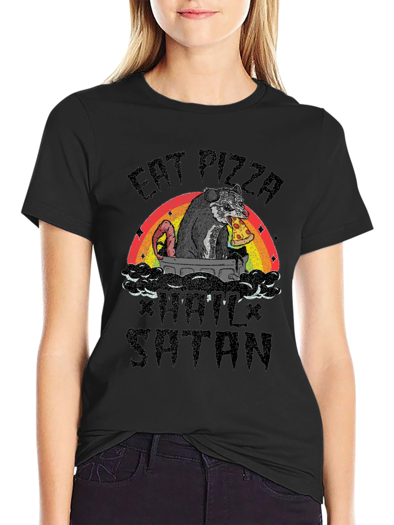Eat Pizza Hail Satan Funny Graphic T-Shirt